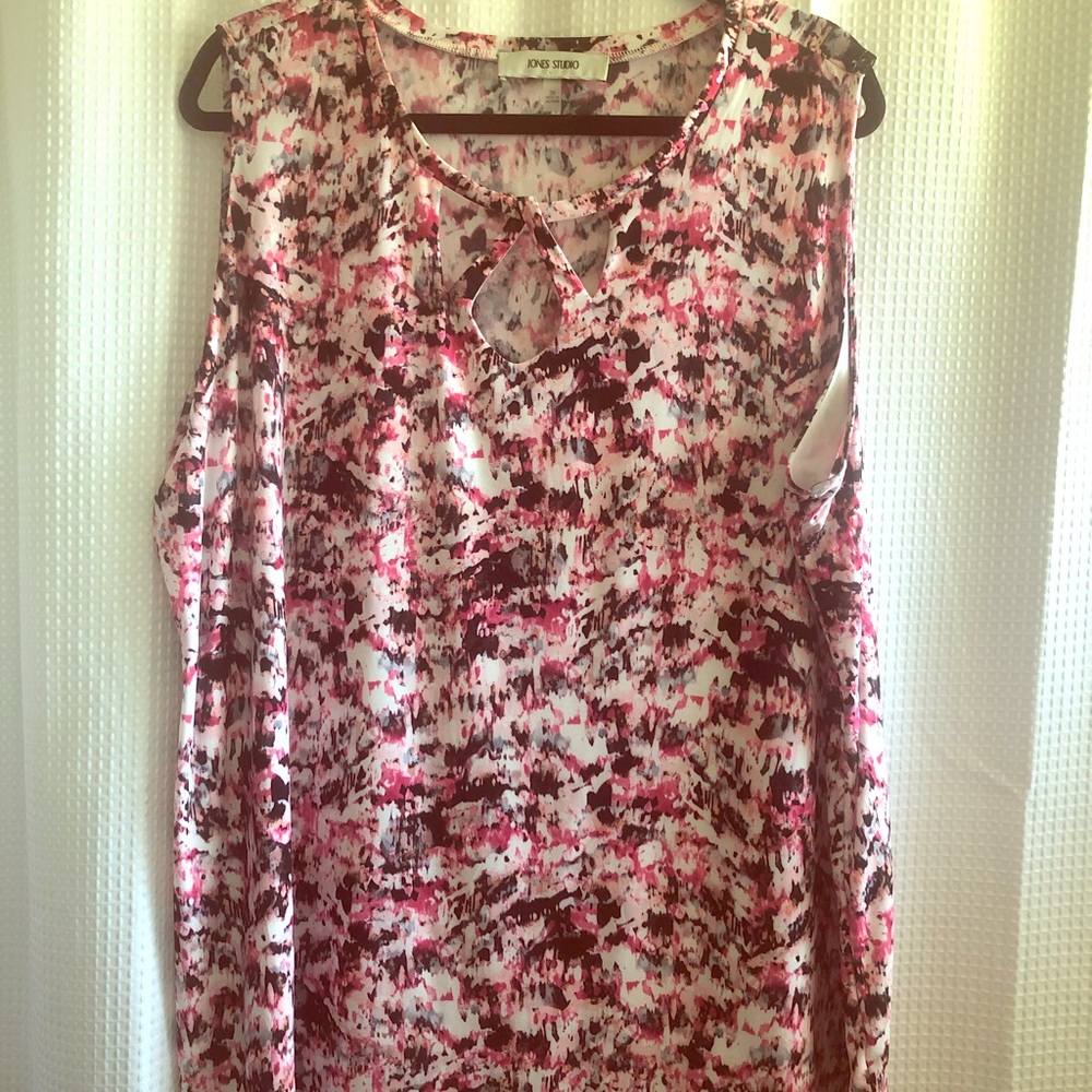 3X Sleeveless Blouse Pink/Black/White Pattern